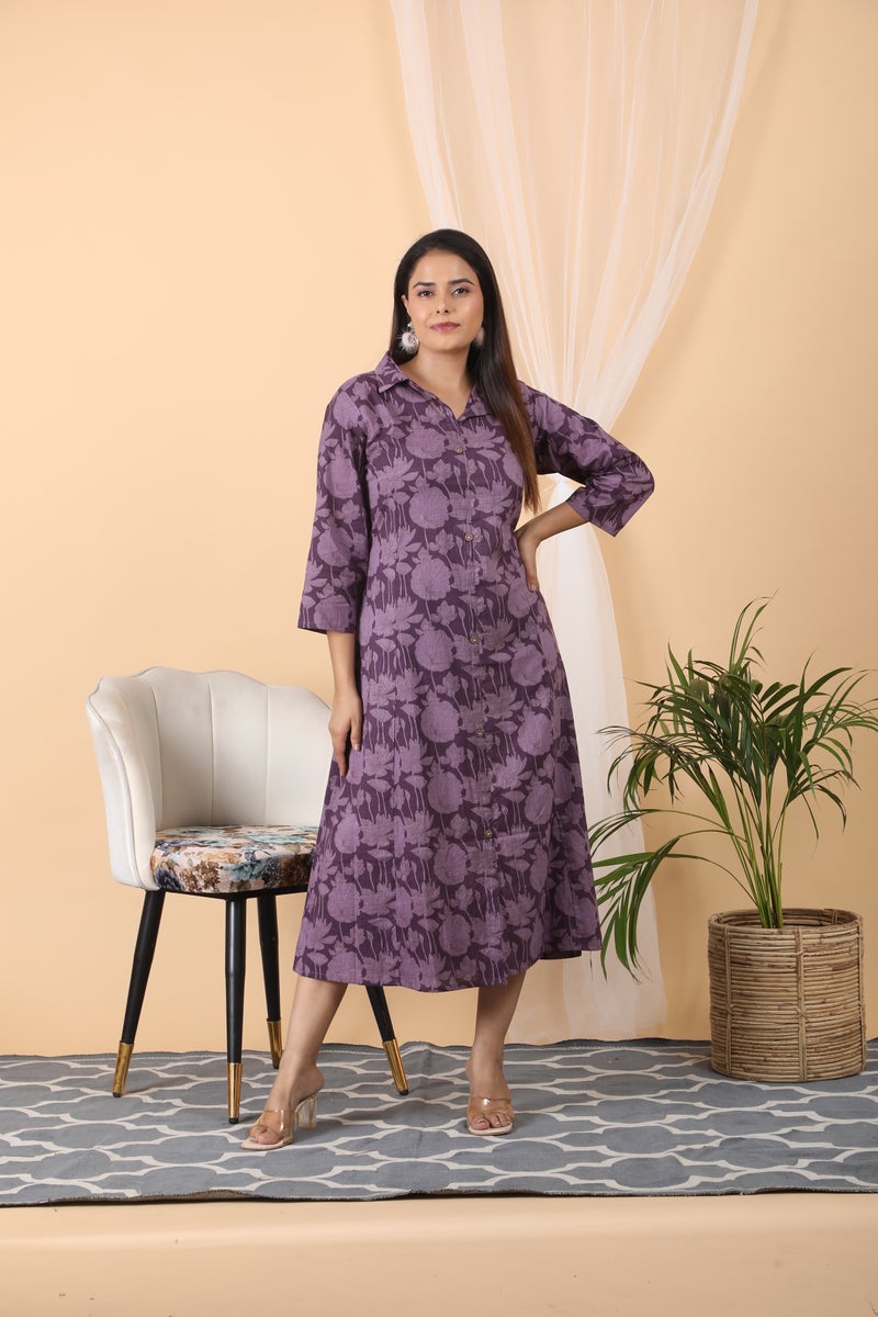 Shifory Floral Print Purple A-Line Kurti for Women - Image 1